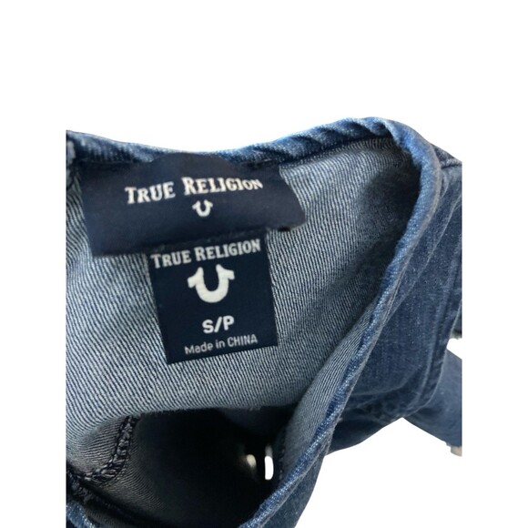 True Religion Girls Denim Dress Sz S (Tencel) Flutter Sleeve Distressed Hem Blue - Picture 9 of 10